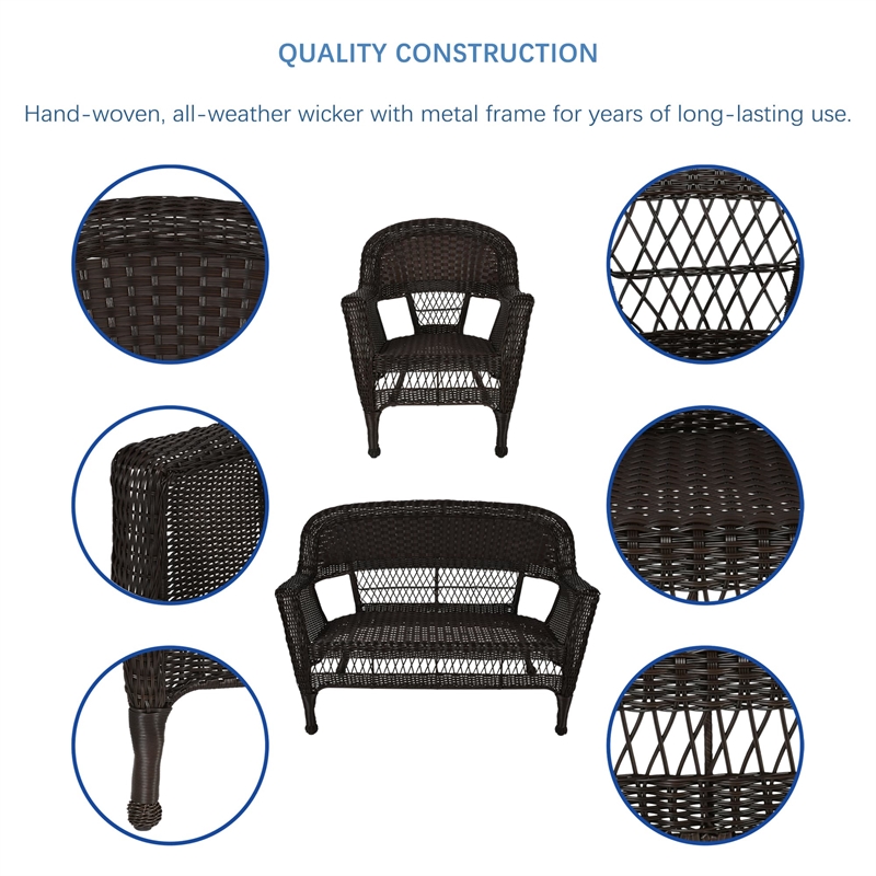 Jeco 4 Piece Resin Wicker Modern Patio Sofa Set in Espresso