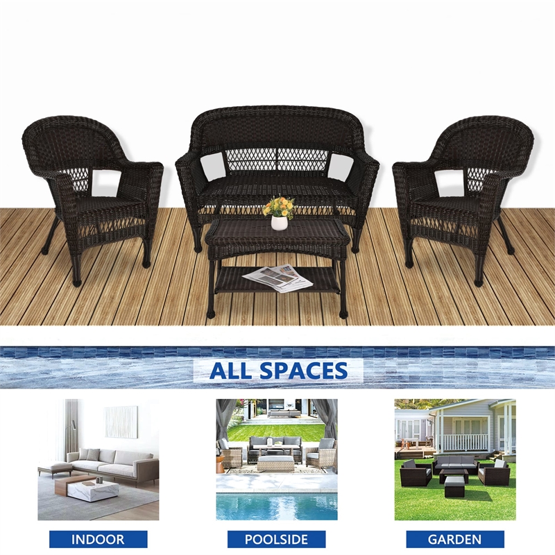 Jeco 4 Piece Resin Wicker Modern Patio Sofa Set in Espresso