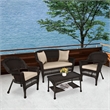 Jeco 4pc Wicker Conversation Set in Espresso with Tan Cushions