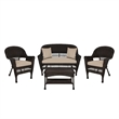 Jeco 4pc Wicker Conversation Set in Espresso with Tan Cushions