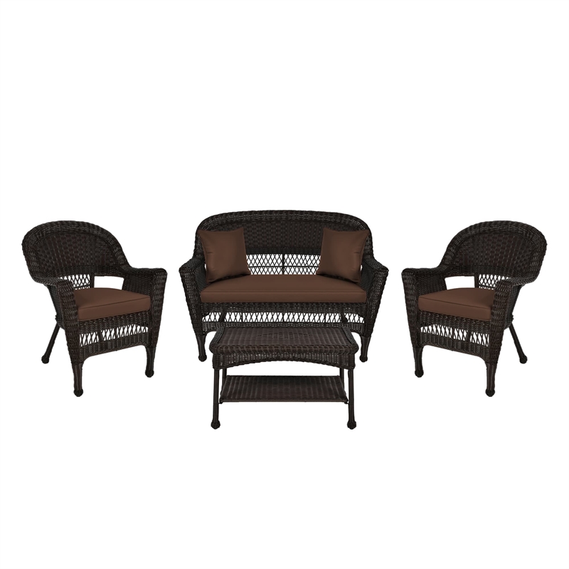 Jeco 4pc Wicker Conversation Set in Espresso with Cocoa Brown Cushions