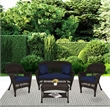 Jeco 4pc Wicker Conversation Set in Espresso with Navy Blue Cushions