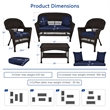 Jeco 4pc Wicker Conversation Set in Espresso with Navy Blue Cushions