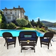 Jeco 4pc Wicker Conversation Set in Espresso with Navy Blue Cushions