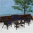 Jeco 4pc Wicker Conversation Set in Espresso with Navy Blue Cushions