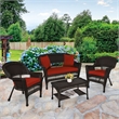 Jeco 4pc Wicker Conversation Set in Espresso with Red Orange Cushions