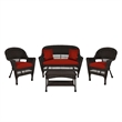 Jeco 4pc Wicker Conversation Set in Espresso with Red Orange Cushions