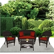 Jeco 4pc Wicker Conversation Set in Espresso with Red Orange Cushions