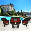 Jeco 4pc Wicker Conversation Set in Espresso with Red Orange Cushions