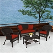 Jeco 4pc Wicker Conversation Set in Espresso with Red Orange Cushions