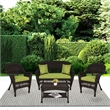 Jeco 4pc Wicker Conversation Set in Espresso with Green Cushions