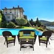 Jeco 4pc Wicker Conversation Set in Espresso with Green Cushions