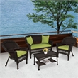 Jeco 4pc Wicker Conversation Set in Espresso with Green Cushions