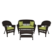 Jeco 4pc Wicker Conversation Set in Espresso with Green Cushions
