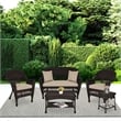Jeco 5pc Wicker Conversation Set in Espresso with Tan Cushion