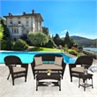 Jeco 5pc Wicker Conversation Set in Espresso with Tan Cushion