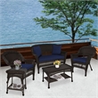 Jeco 5pc Wicker Conversation Set in Espresso with Blue Cushions
