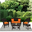 Jeco 5pc Wicker Conversation Set in Espresso with Orange Cushions