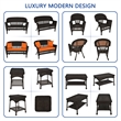 Jeco 5pc Wicker Conversation Set in Espresso with Orange Cushions