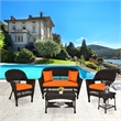 Jeco 5pc Wicker Conversation Set in Espresso with Orange Cushions