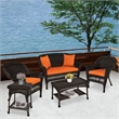 Jeco 5pc Wicker Conversation Set in Espresso with Orange Cushions