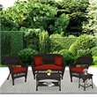 Jeco 5pc Wicker Conversation Set in Espresso with Red Orange Cushions
