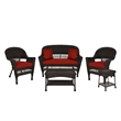 Jeco 5pc Wicker Conversation Set in Espresso with Red Orange Cushions