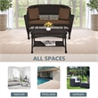 Jeco Wicker Patio Love Seat and Coffee Table Set in Espresso with Brown Cushion