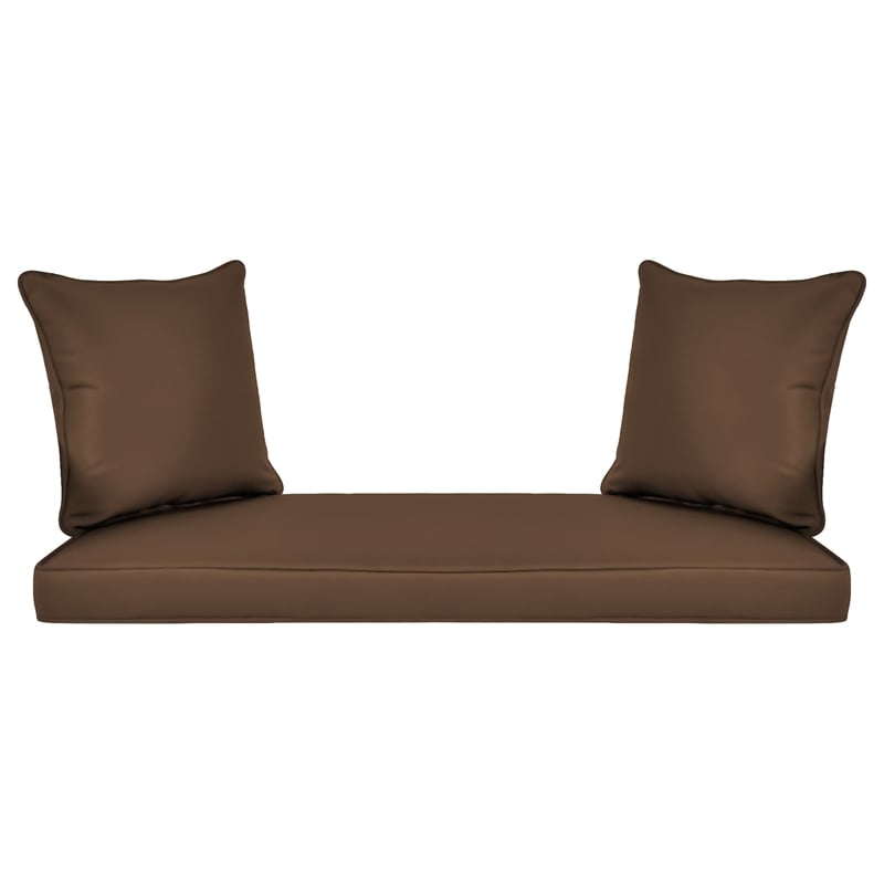 Jeco Wicker Patio Love Seat and Coffee Table Set in Espresso with Brown Cushion
