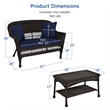 Jeco Wicker Patio Love Seat and Coffee Table Set in Espresso with Blue Cushion