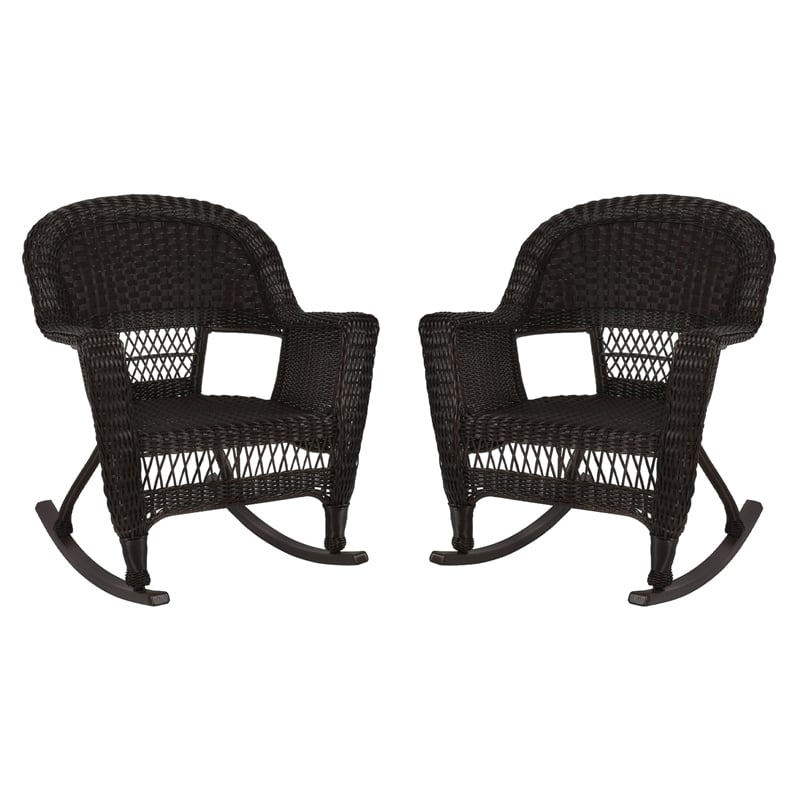 Jeco Resin Wicker Patio Rocker in Espresso (Set of 2)
