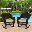 Jeco Rocker Wicker / Rattan Chair in Espresso with Tan Cushion (Set of 2)