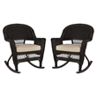 Jeco Rocker Wicker / Rattan Chair in Espresso with Tan Cushion (Set of 2)