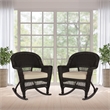 Jeco Rocker Wicker / Rattan Chair in Espresso with Tan Cushion (Set of 2)