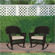Jeco Rocker Wicker / Rattan Chair in Espresso with Tan Cushion (Set of 2)