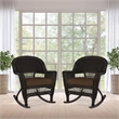 Jeco Rocker Wicker Chair in Espresso with Brown Cushion (Set of 2)