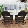 Jeco Rocker Wicker Chair in Espresso with Brown Cushion (Set of 2)