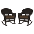 Jeco Rocker Wicker Chair in Espresso with Brown Cushion (Set of 2)