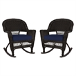 Jeco Rocker Wicker Chair in Espresso with Blue Cushion (Set of 2) Brown
