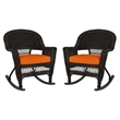 Jeco Rocker Wicker Chair in Espresso with Orange Cushion (Set of 2)
