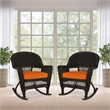 Jeco Rocker Wicker Chair in Espresso with Orange Cushion (Set of 2)