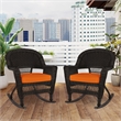 Jeco Rocker Wicker Chair in Espresso with Orange Cushion (Set of 2)