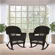 Jeco Rocker Wicker Chair in Espresso with Black Cushion (Set of 2)