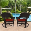 Jeco Rocker Wicker Chair in Espresso with Red Cushion (Set of 2)