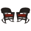 Jeco Rocker Wicker Chair in Espresso with Red Cushion (Set of 2)