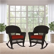 Jeco Rocker Wicker Chair in Espresso with Red Cushion (Set of 2)