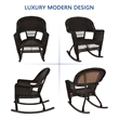 Jeco Rocker Wicker Chair in Espresso with Red Cushion (Set of 2)