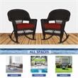 Jeco Rocker Wicker Chair in Espresso with Red Cushion (Set of 2)
