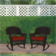 Jeco Rocker Wicker Chair in Espresso with Red Cushion (Set of 2)