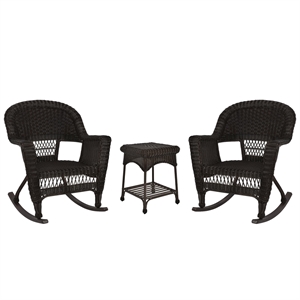 Jeco 3 Piece Resin Wicker Outdoor Patio Rocker Chair Set in Espresso